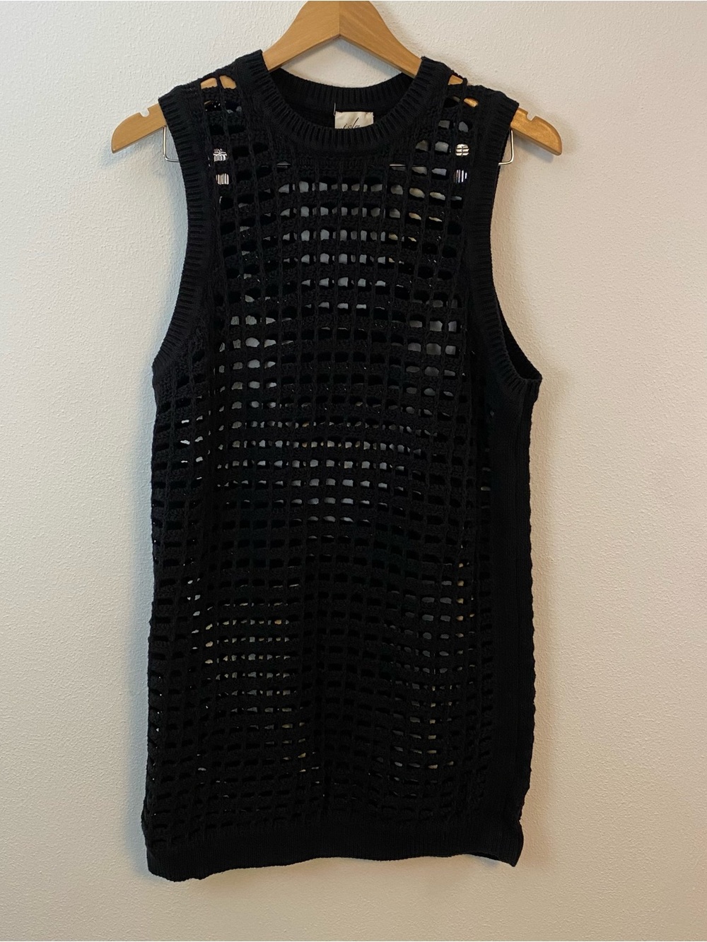 Isla Black Open Knit Crochet Dress Swimsuit Cover Up Womens Large